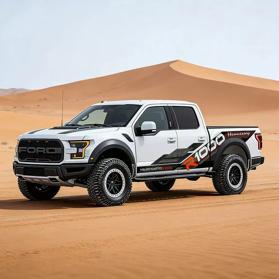 Winter Performance Vinyl Wrap Applied on Ford Raptor – Snow Raptor Stripe Decal Side View