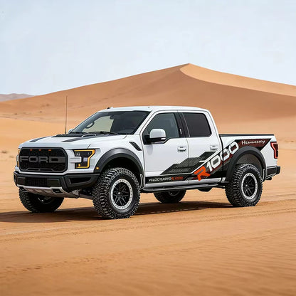 Winter Performance Vinyl Wrap Applied on Ford Raptor – Snow Raptor Stripe Decal Side View