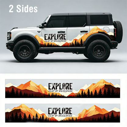 Sunset Mountain Forest SUV Decal | Explore Off-Road Scenic Side Wrap