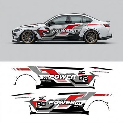 Power Racing Side Stripe Decal for Sport Sedan | Motorsport Vinyl Wrap