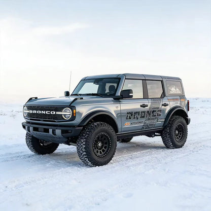 Terrain Map Off-Road Vinyl Wrap Applied on Jeep Bronco 4x4 – Topo Overland SUV Decal Side View