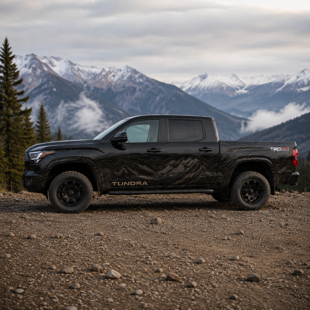 Toyota Tundra Topographic Mountain Decal – Outdoor Adventure Vinyl Truck Graphics