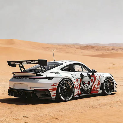 Panda Animal Style Racing Decal Applied on Sports Car – Side Panel View