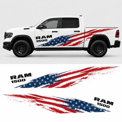 American flag side graphics design preview for RAM 1500 – Patriot Brush vinyl decal kit