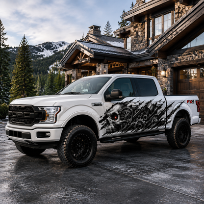 Mechanical Skull Truck Decal for Ford F-150 | Cyberpunk Side Vinyl Wrap