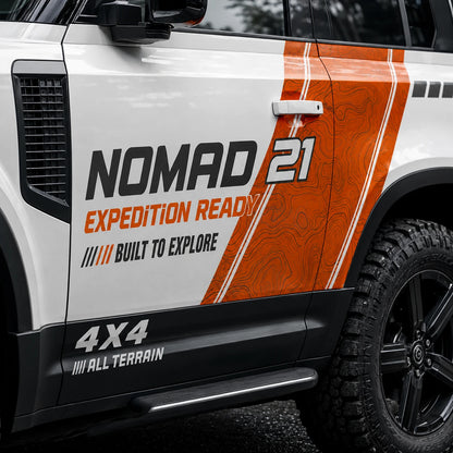 Orange Stripe Off-Road SUV Decal | Topographic Adventure Side Wrap Graphic