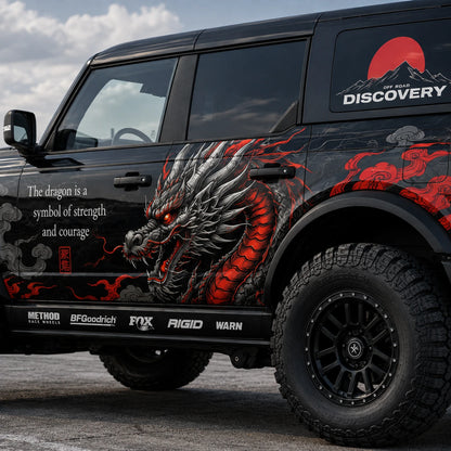 Red Dragon Flame SUV Decal for Bronco | Fierce Dragon Side Graphic Wrap