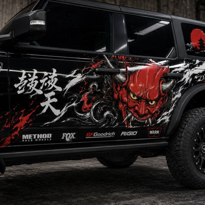 Red Oni Mask SUV Decal for Bronco | Japanese Demon Style Side Graphic Wrap