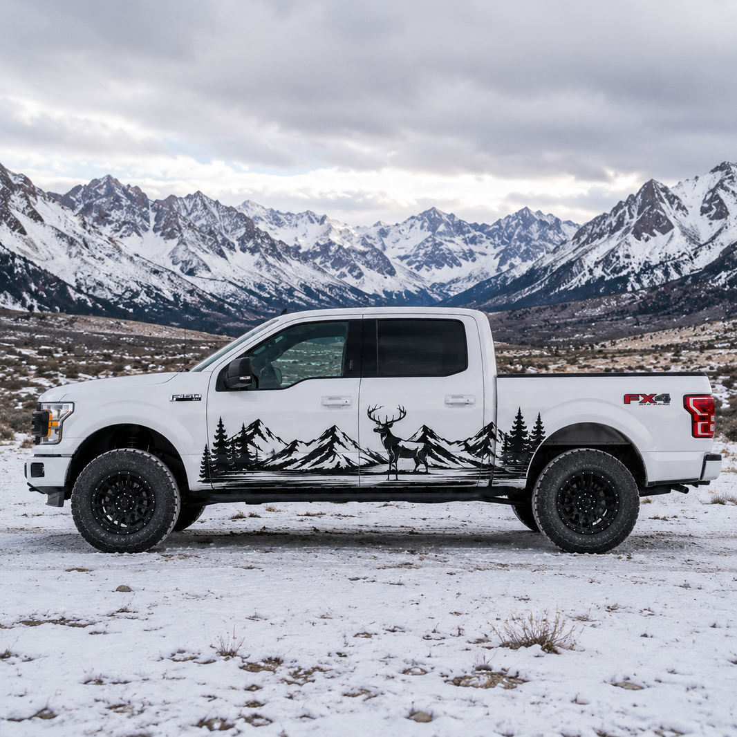 Mountain Elk Truck Decal for Ford F-150 | Wilderness Landscape Side Vinyl Wrap