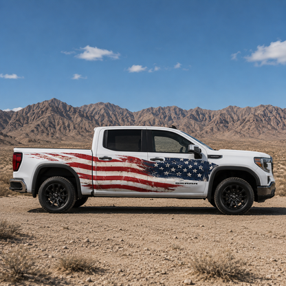 Distressed American Flag Truck Decal for GMC Sierra 1500 | Patriotic Side Vinyl Wrap