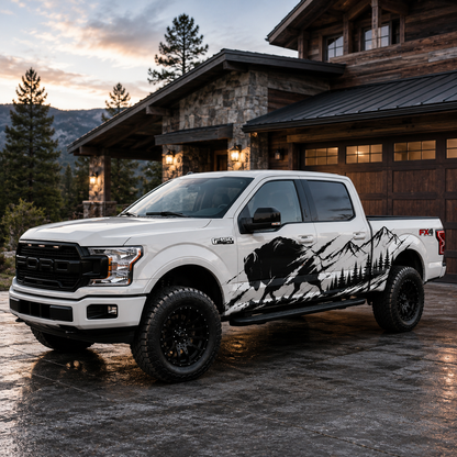 Mountain Bison Truck Decal for Ford F-150 | Wilderness Landscape Side Vinyl Wrap