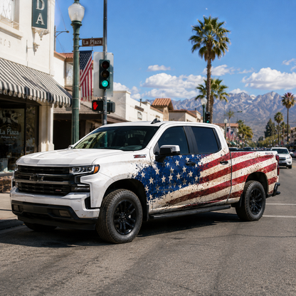 American Flag Truck Decal for Chevrolet Silverado | Distressed Patriotic Side Vinyl Wrap