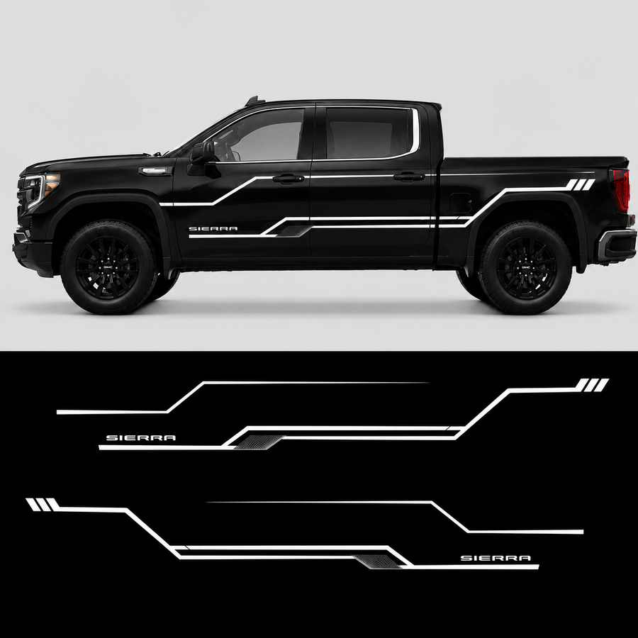 Modern line truck decal kit layout showing all vinyl pieces for Toyota Tacoma