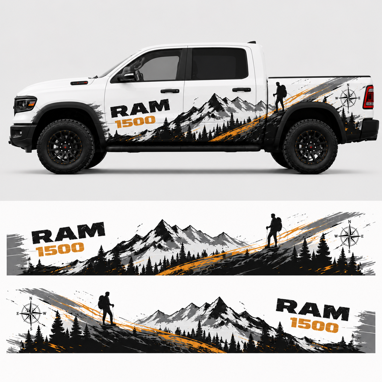 Mountain adventure side graphics design preview for RAM 1500 – Summit Explorer decal kit