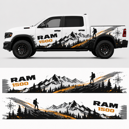 Mountain adventure side graphics design preview for RAM 1500 – Summit Explorer decal kit