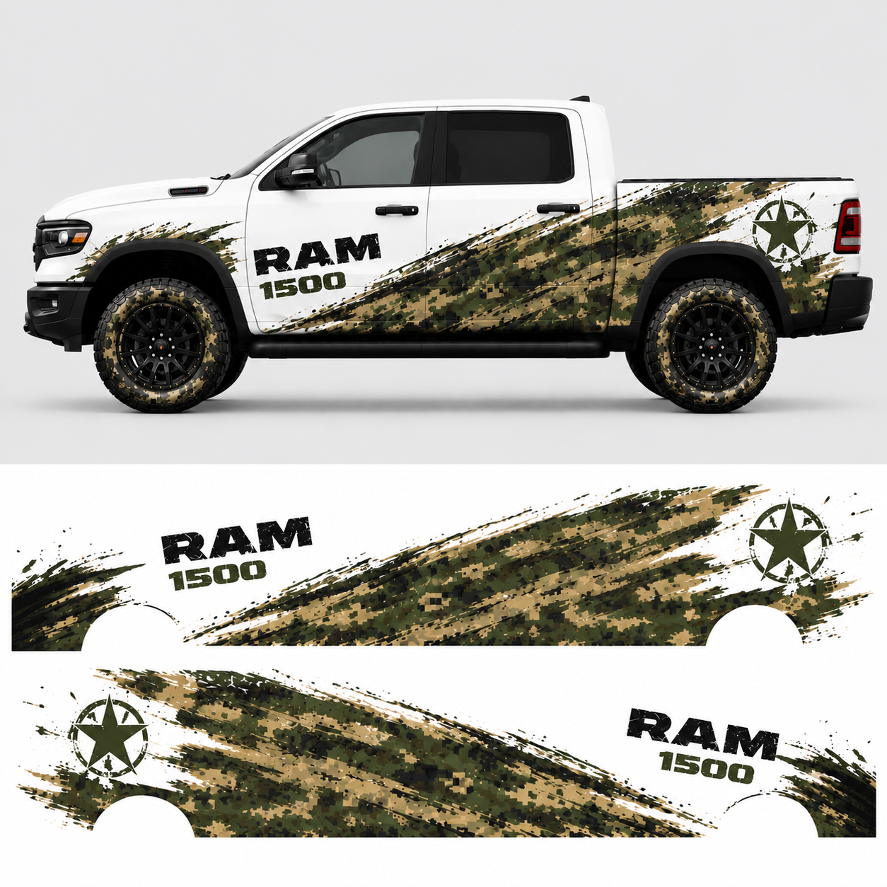 Digital Camo Assault Truck Decal for RAM 1500 - Installed on Vehicle Side View | WEEM Custom