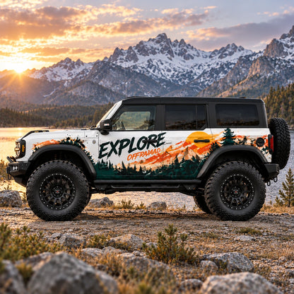Sunset Mountain Forest SUV Decal | Explore Off-Road Scenic Side Wrap