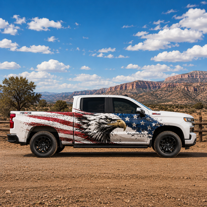 Bald Eagle Truck Decal for Chevrolet Silverado | Patriotic American Flag Side Vinyl Wrap