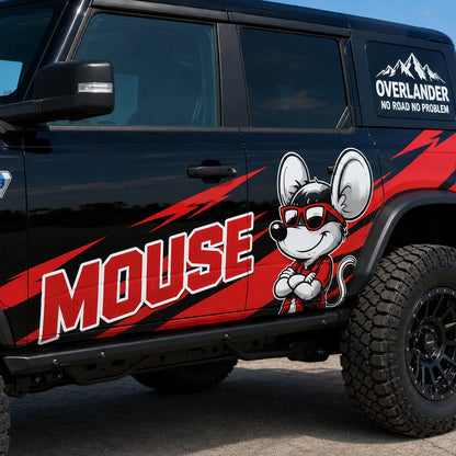 Cartoon Mouse SUV Decal | Red Side Stripe Animal Vinyl Wrap Kit