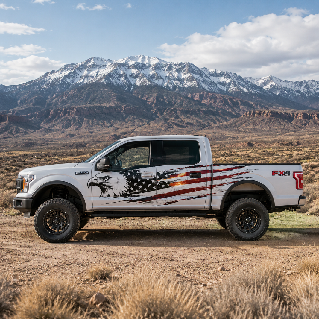 Eagle American Flag Truck Decal for Ford F-150 | Patriotic Side Vinyl Wrap