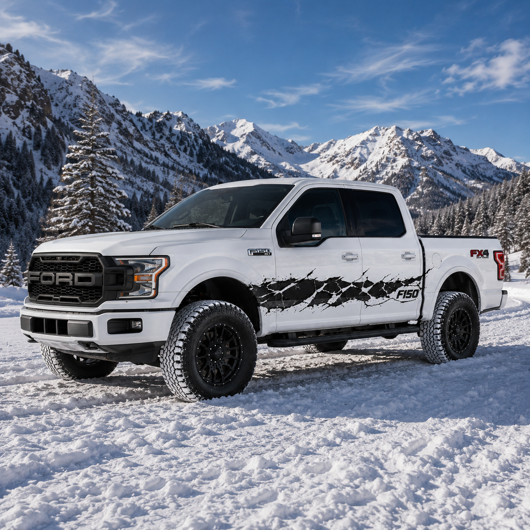 Black Cracked Truck Decal for Ford F-150 | Aggressive Side Vinyl Wrap
