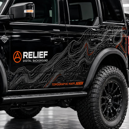 Relief Terrain SUV Decal | Topographic Map Block Off-Road Side Vinyl Wrap for Jeep Bronco