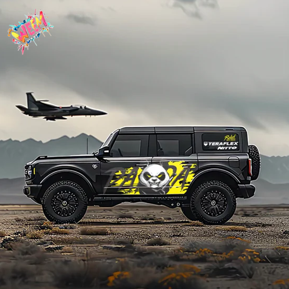 Aggressive Panda SUV Decal Wrap for Jeep Wrangler | Yellow Street Graffiti Side Graphics