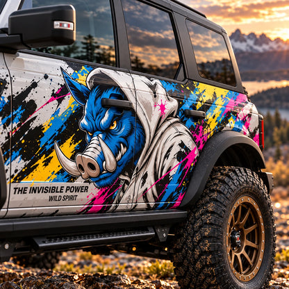 Cartoon Pig Car Decal for Ford Bronco | Street Art Animal Vinyl Wrap