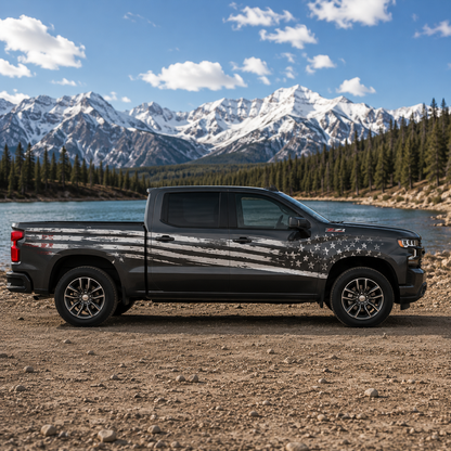 Distressed American Flag Truck Decal for Chevrolet Silverado | Patriotic Truck Side Vinyl Wrap