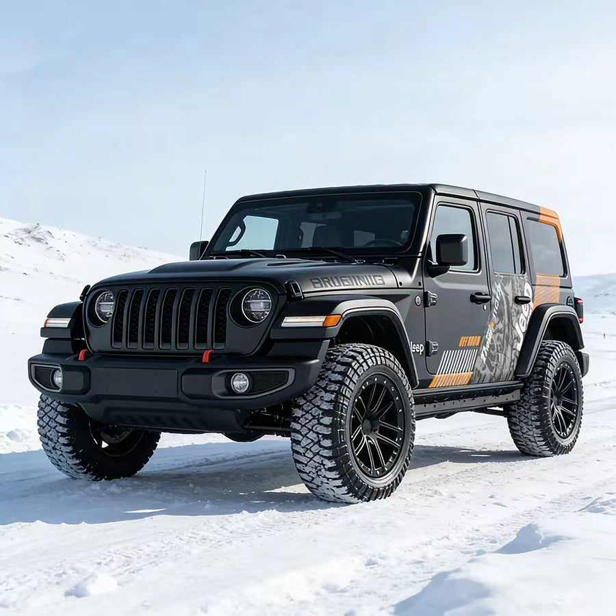 Graphic Overland Diagonal Stripe Side Vinyl Wrap Applied on Jeep Wrangler – Off-Road SUV Decal View