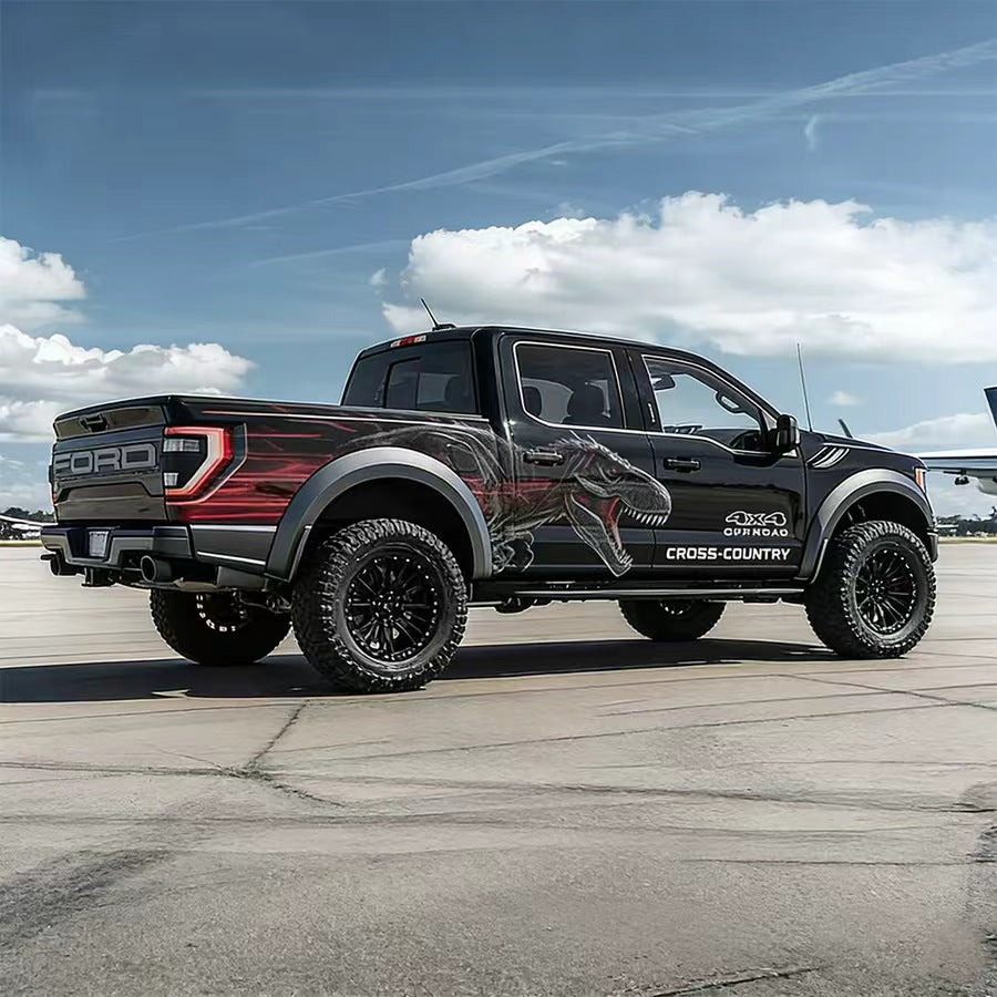 4x4 Cross Country Predator Vinyl Wrap Applied on Raptor Truck – Off-Road Decal Side View
