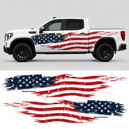 Distressed American Flag Truck Decal for GMC Sierra 1500 | Patriotic Side Vinyl Wrap