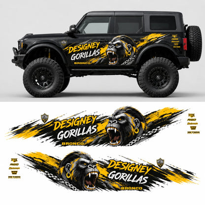 Aggressive Gorilla Head SUV Decal for Bronco | Muscle Animal Side Graphic Wrap