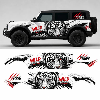 Overland Tiger SUV Decal | Aggressive Off-Road Side Vinyl Wrap for Jeep Bronco