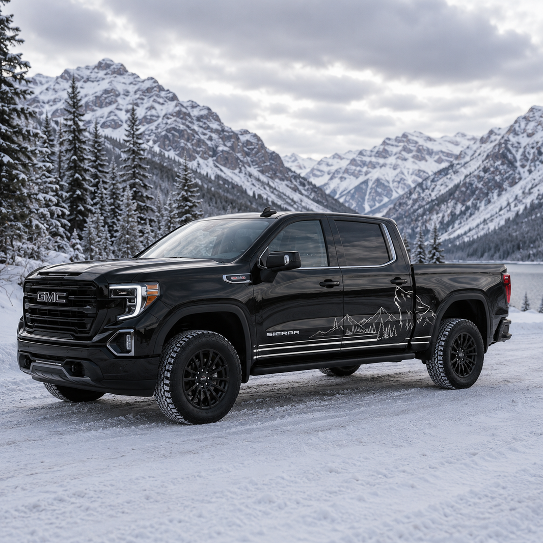 Wolf Mountain Truck Decal for GMC Sierra 1500 | Wilderness Side Vinyl Wrap