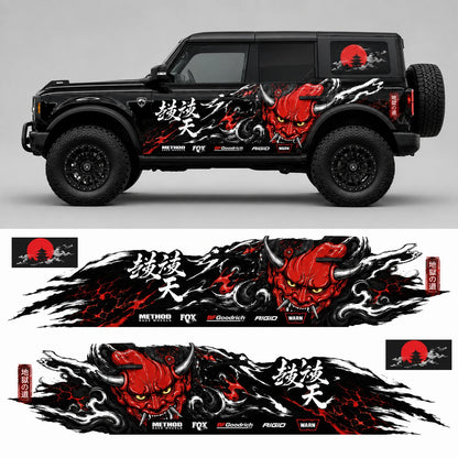 Red Oni Mask SUV Decal for Bronco | Japanese Demon Style Side Graphic Wrap