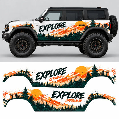Sunset Mountain Forest SUV Decal | Explore Off-Road Scenic Side Wrap