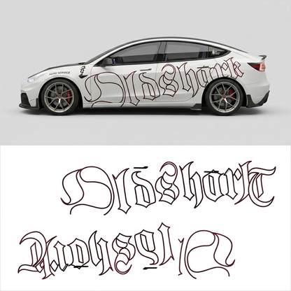 Old English Letter Car Decal for Sport Sedan | Gothic Typography Vinyl Wrap