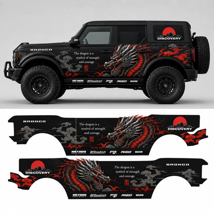 Red Dragon Flame SUV Decal for Bronco | Fierce Dragon Side Graphic Wrap