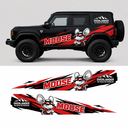 Cartoon Mouse SUV Decal | Red Side Stripe Animal Vinyl Wrap Kit
