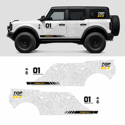 Minimal Topographic SUV Decal | Clean Contour Line Off-Road Side Vinyl Wrap for Jeep Bronco
