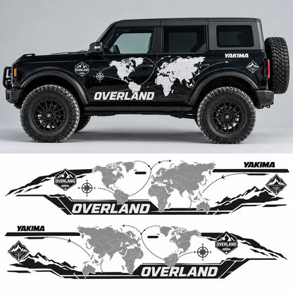 World Map SUV Decal | Overland Travel Side Graphic Vinyl Wrap Kit