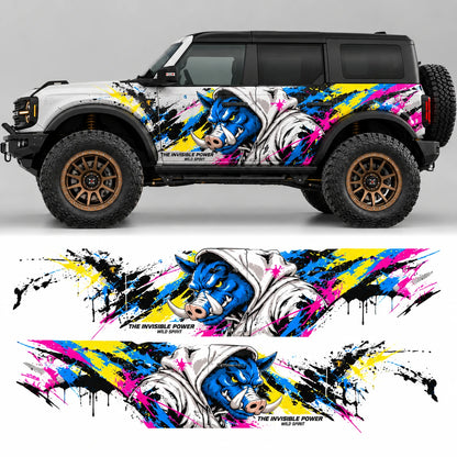 Cartoon Pig Car Decal for Ford Bronco | Street Art Animal Vinyl Wrap