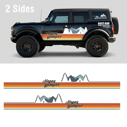 Retro Mountain Stripe SUV Decal | Happy Camper Side Wrap Graphic