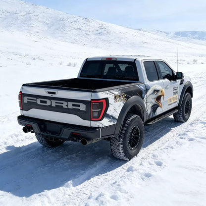 Patriotic Bald Eagle Vinyl Wrap Applied on Pickup Truck – Off-Road Animal Decal Side View