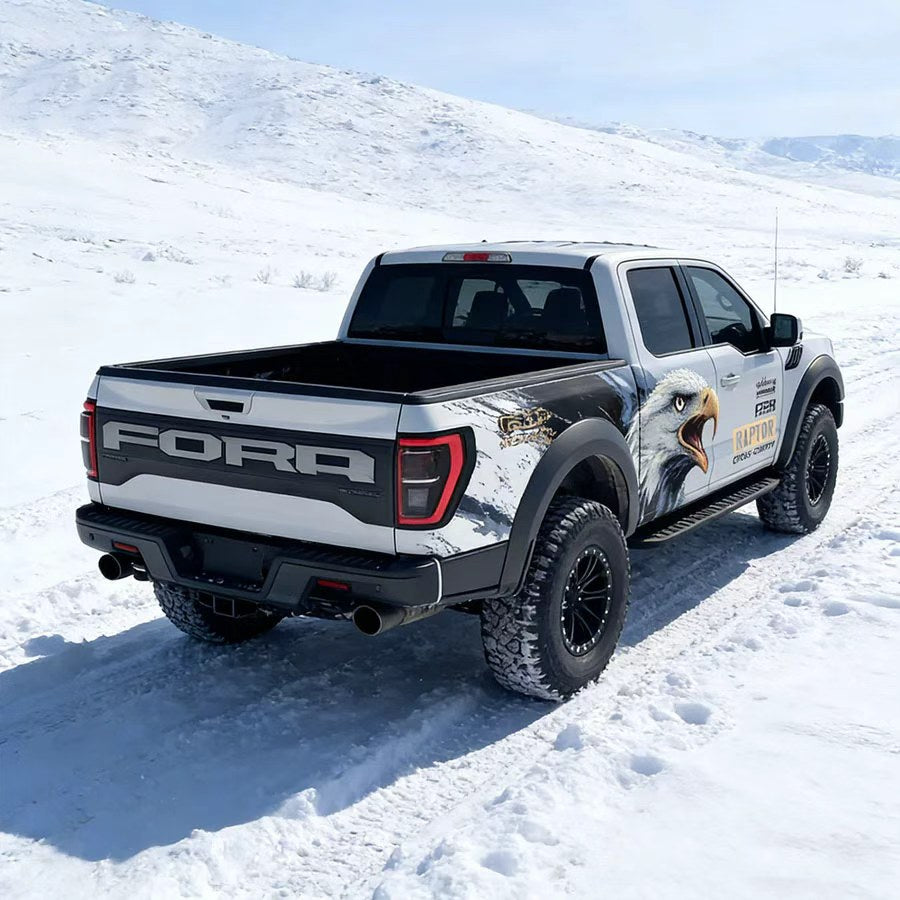 Patriotic Bald Eagle Vinyl Wrap Applied on Pickup Truck – Off-Road Animal Decal Side View
