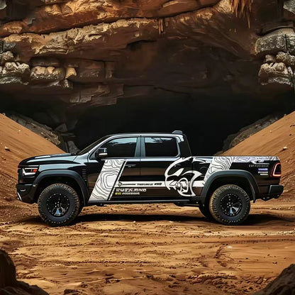 Topographic Hellcat Head Truck Decal – Off-Road Terrain Vinyl Wrap for Pickup Design