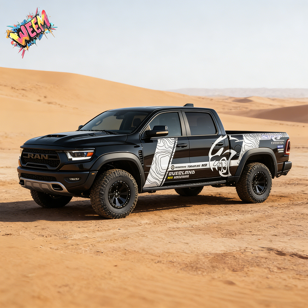 Topographic Hellcat Head Truck Decal | Off-Road Terrain Vinyl Wrap for Pickup