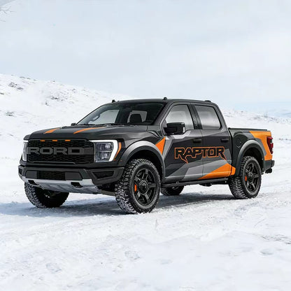 Orange Black Sport Vinyl Wrap Applied on Pickup Truck – Side Panel Racing Decal
