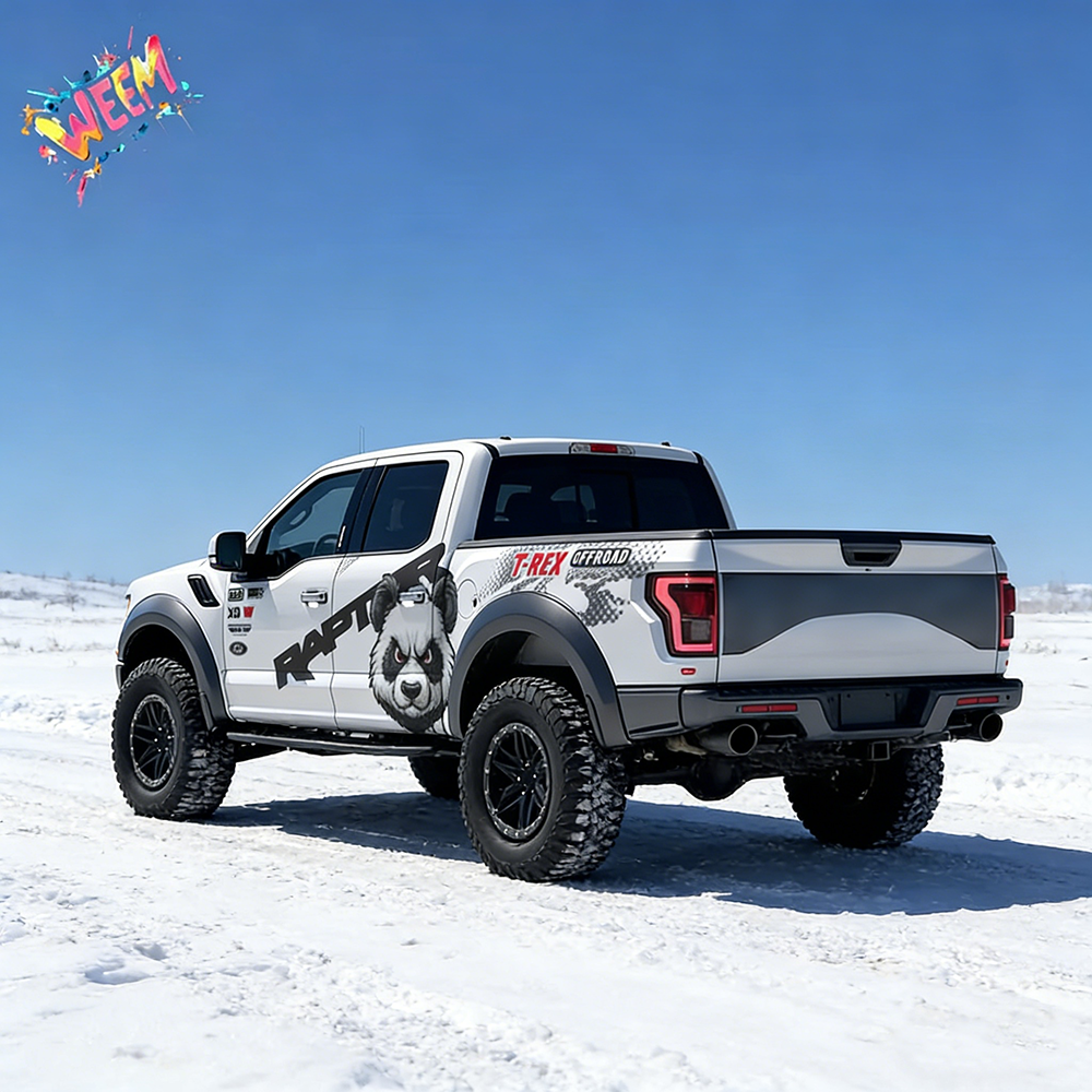 Panda Head Pickup Truck Decal | Minimal Off-Road Animal Vinyl Wrap Kit